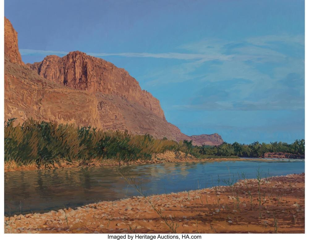 Henry Coe comparable auction result: henry coe american b 1946 early morning by the rio grande 1990 oil on canva