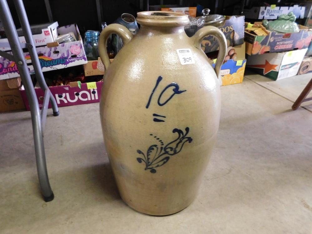 10 Gallon Stoneware Double Handled Crock sold by Bodnar's Auction Sales, lot 309 — auction record photograph