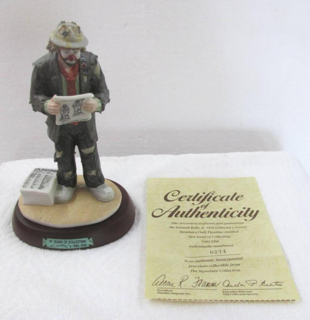 Emmett Kelly Jr. Figurine in Box sold by California Auction Company LLC, lot 684 — auction record photograph