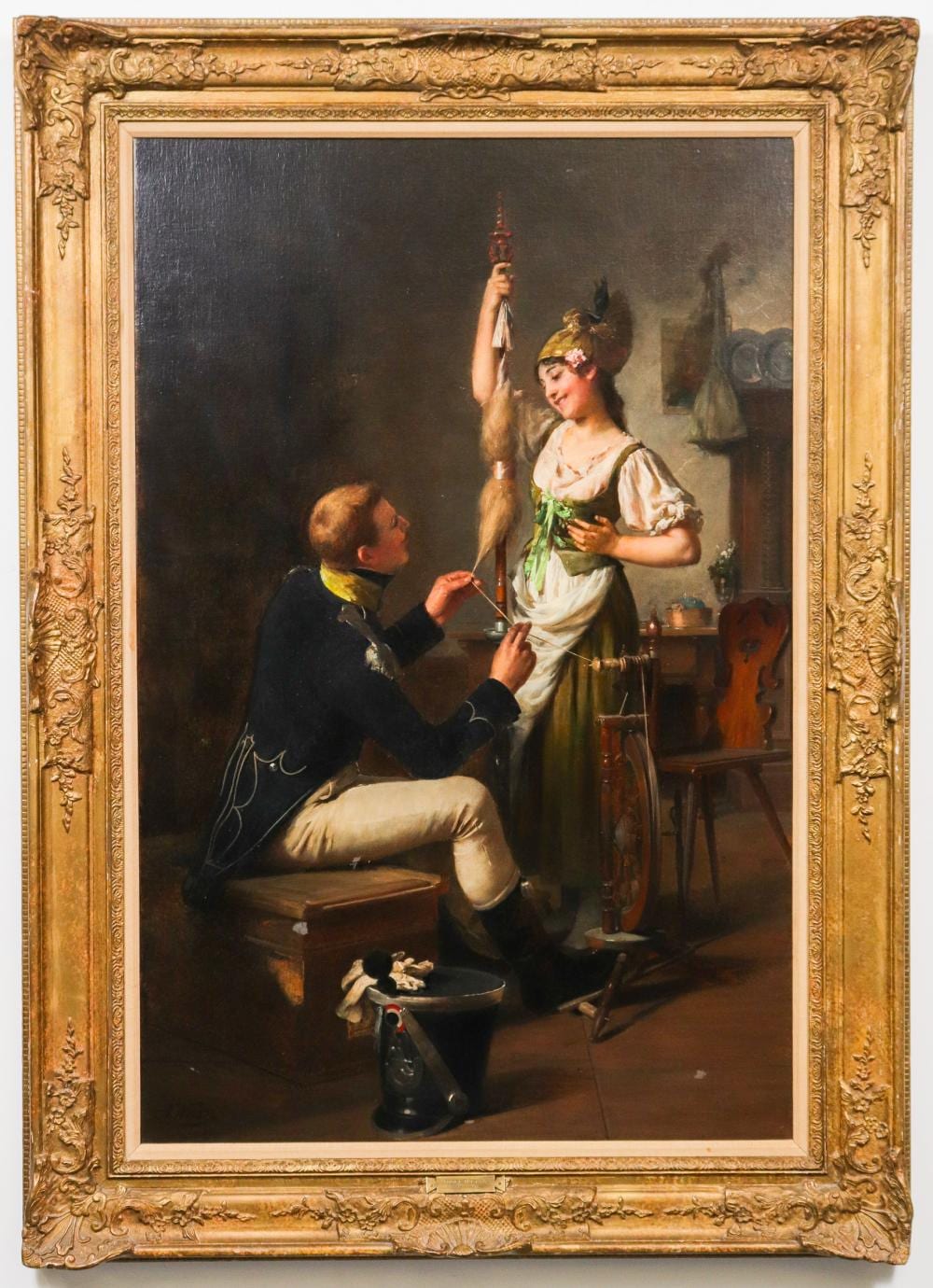 Adolf Weisz comparable auction result: adolphe weisz spinning wheel 19th c oil