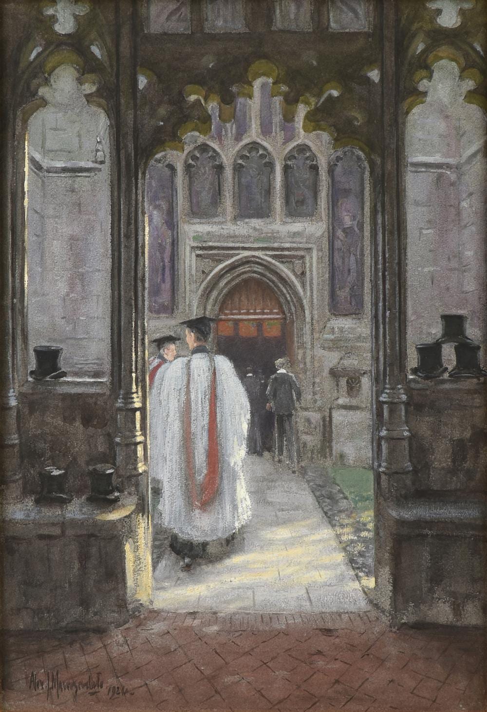 Alexander J. Mavrogordato comparable auction result: alexander j mavrogordato english 1869 1947 a painting the top hats at graduation circa 1924