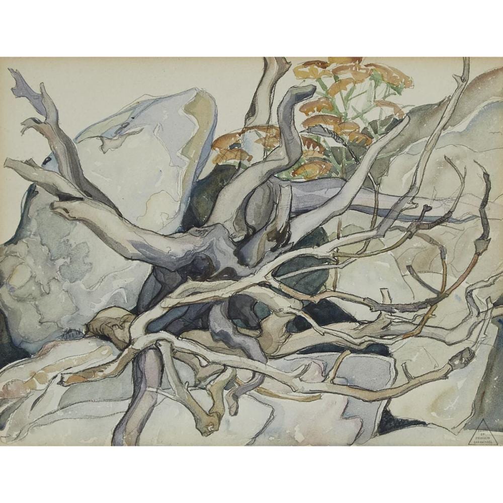 franklin carmichael o s a r c a tree root cranberry lake 1937 watercolour 11 ins x 13 ins 27 9 cms x 33 cms · Waddington's · 2020-09-17 Franklin Carmichael comparable auction result: franklin carmichael o s a r c a tree root cranberry lake 1937 watercolour 11 ins x 13 ins 27 9 cms x 33 cms