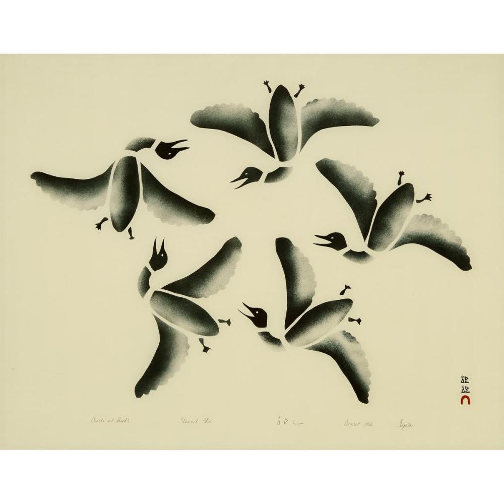 Iyola Kingwatsiak comparable auction result: iyola kingwatsiak 1933 2000 circle of birds stencil 18 5 x 23 in 47 x 58 4 cm
