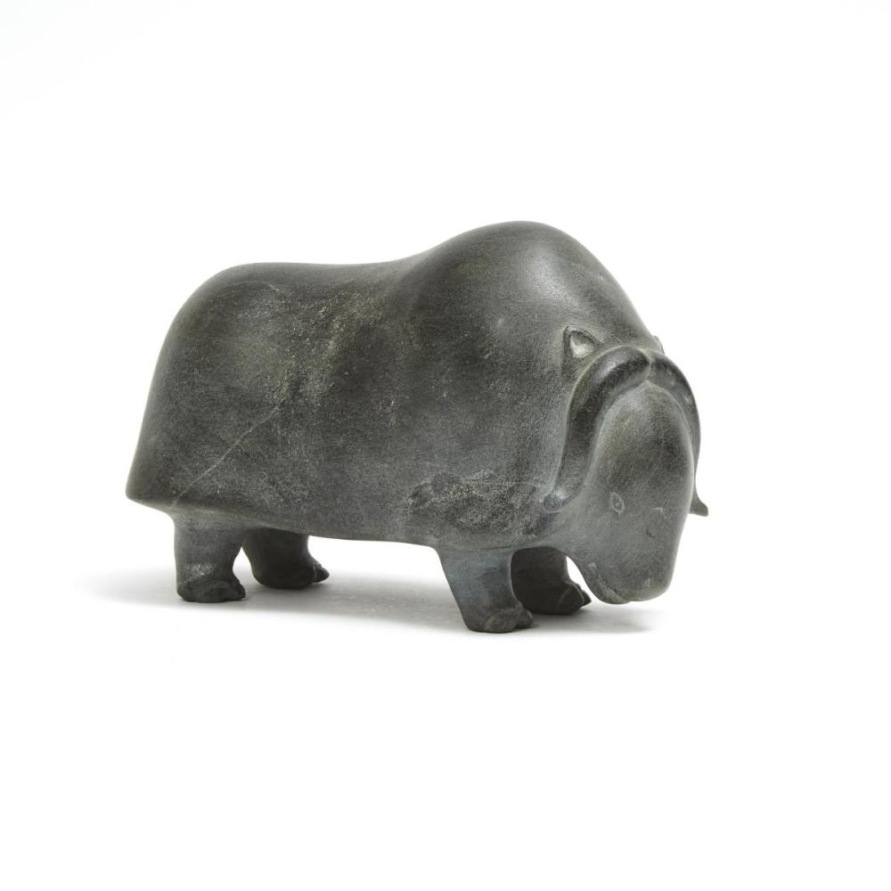 David Ikutaaq comparable auction result: david ikutaaq 1929 1984 musk ox stone 5 5 x 8 x 3 5 in 14 x 20 3 x 8 9 cm