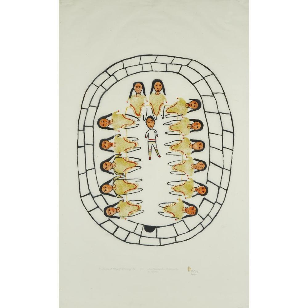 Luke Iksiktaaryuk comparable auction result: luke iksiktaaryuk 1909 1977 an ancient way of dancing stonecut and stencil 39 x 25 in 99 1 x 63 5 cm