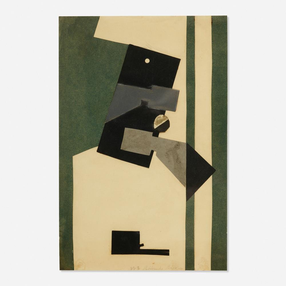 Gertrude Greene comparable auction result: gertrude greene collage in green white and black