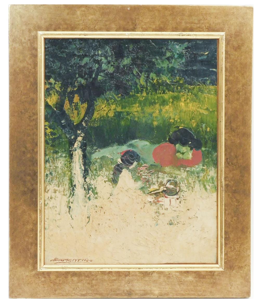 Diamantino Riera comparable auction result: diamantino riera 1912 1961 paisaje con figuras leo sobre lienzo 34 5x26 cm