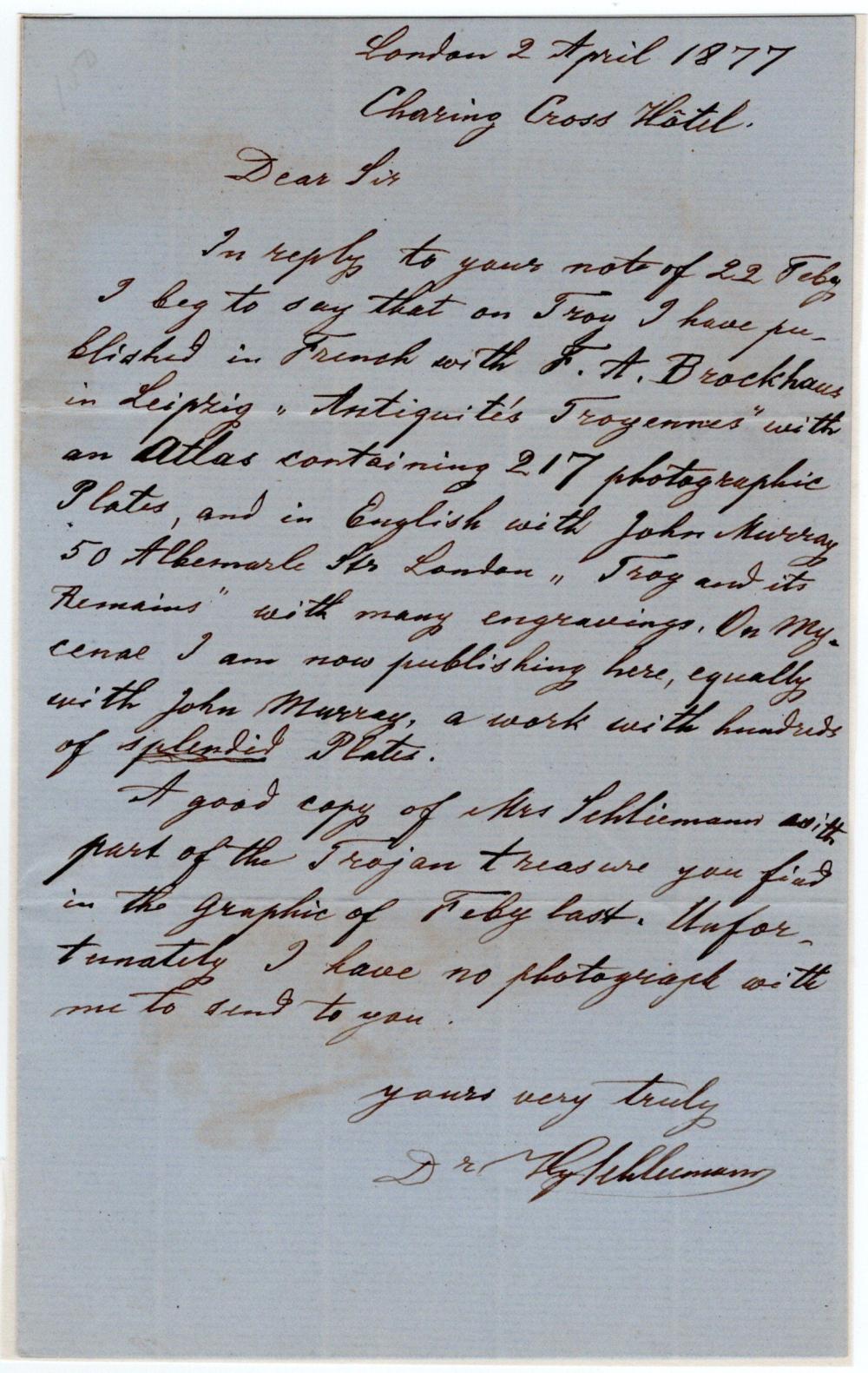 Amateur Archaeologist Schliemann Boasts of Discovering Trojan Treasure sold by University Archives, lot 306 — auction record photograph