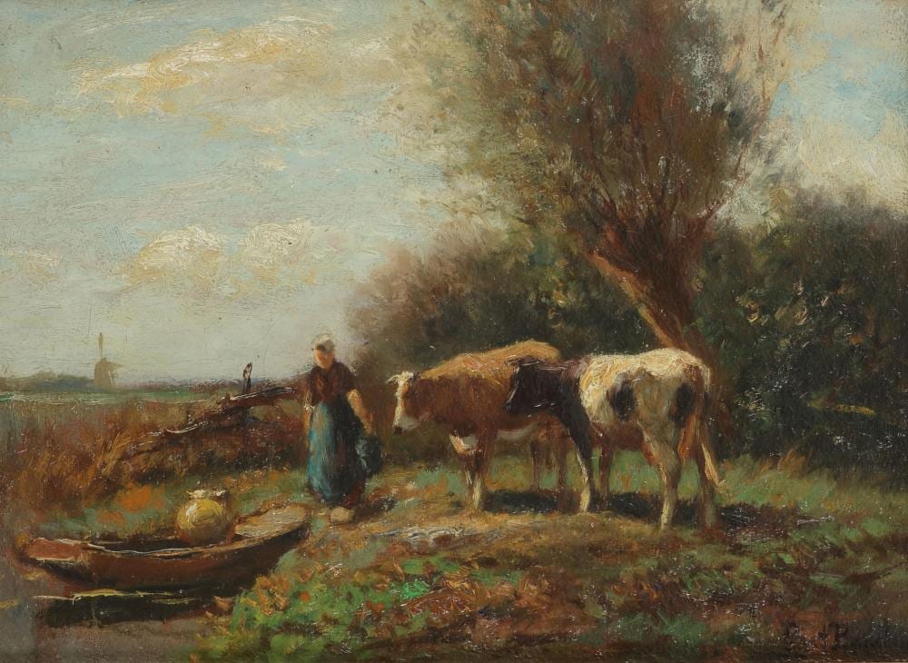 Peter van den Velde comparable auction result: pieter piet adrianus bouter gouda 1887 1968 den haag a cowherd with cattle