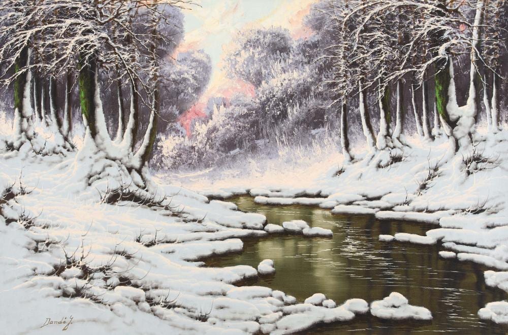 Josef Dande comparable auction result: josef dande sunrise snow stream