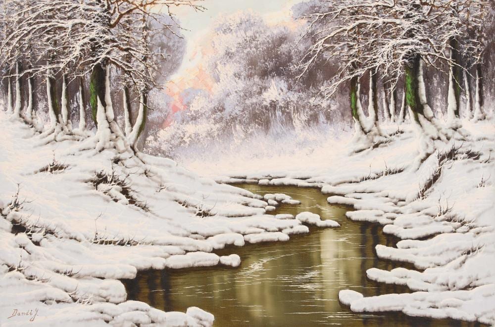 Josef Dande comparable auction result: josef dande sunset snow stream