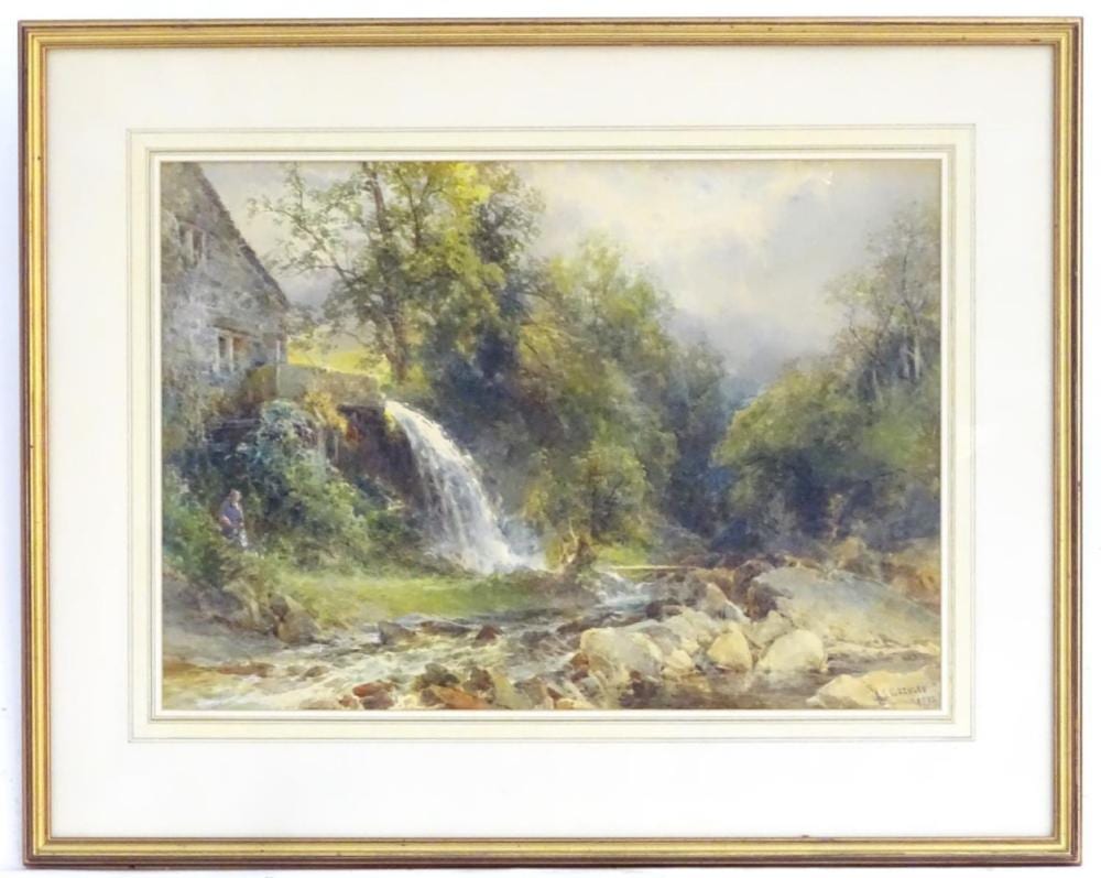 james s gresley 1829 1908 english school watercolour a rocky river landscape with a mill house · Claydon Auctioneers · 2020-09-28 James Stephen Gresley comparable auction result: james s gresley 1829 1908 english school watercolour a rocky river landscape with a mill house