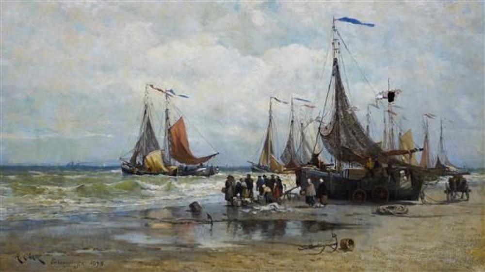 Henry Chase comparable auction result: henry chase american 1853 1889 scheveninger 1879 oil on canvas frame 29 1 2 x 48 in punctured
