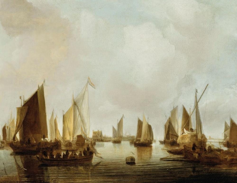 Jan van de Cappelle comparable auction result: jan van de cappelle amsterdam 1626 1679 a yacht and other vessels in a calm in dordrecht harbor