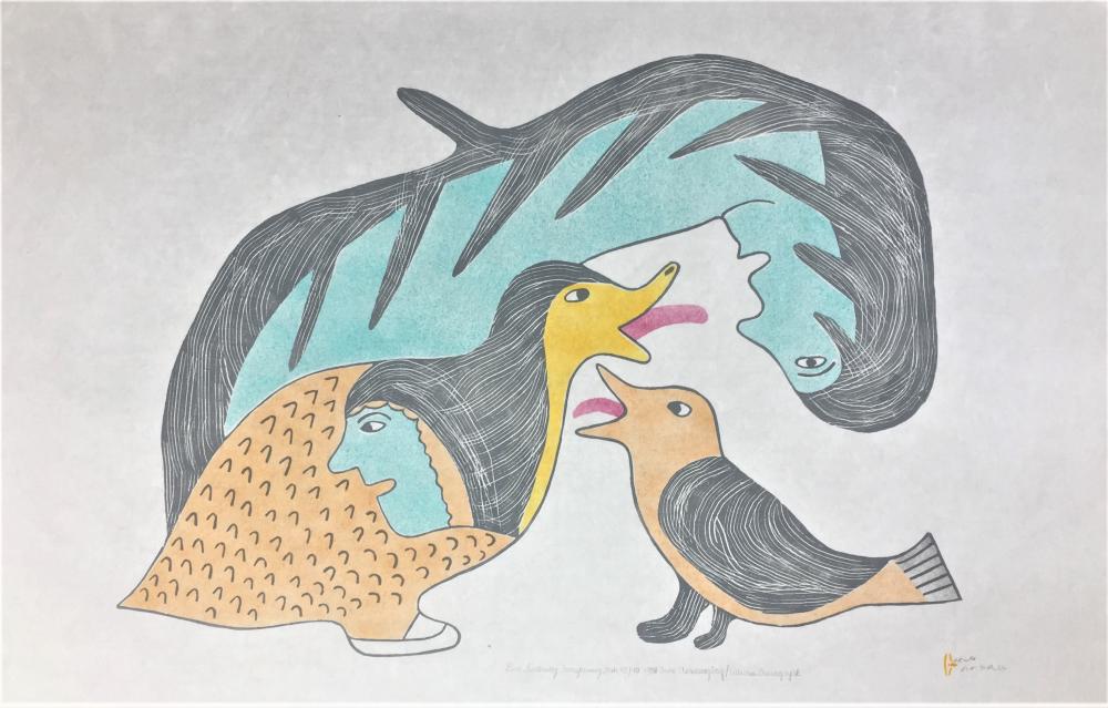 Irene Avaalaqiaq comparable auction result: irene avaalaaqiaq baker lake nunavut b 1941 bird swallowing transforming fish