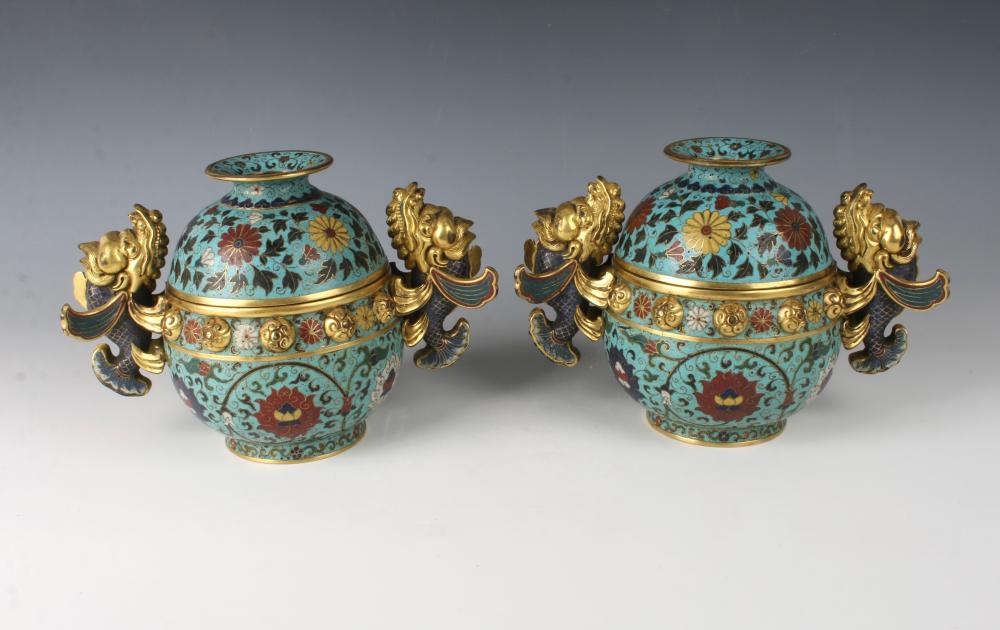 TWO LIDDED CLOISONNE JARS sold by Converse Auctions, lot 351 — auction record photograph