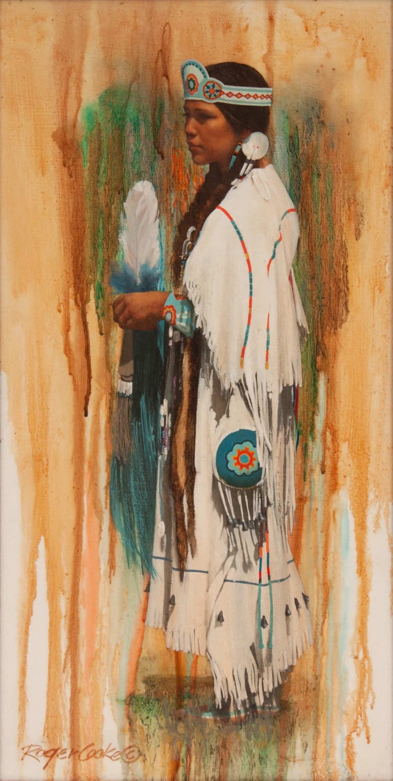 Roger Cooke comparable auction result: roger cooke american 1941 2012 indian girl with feather