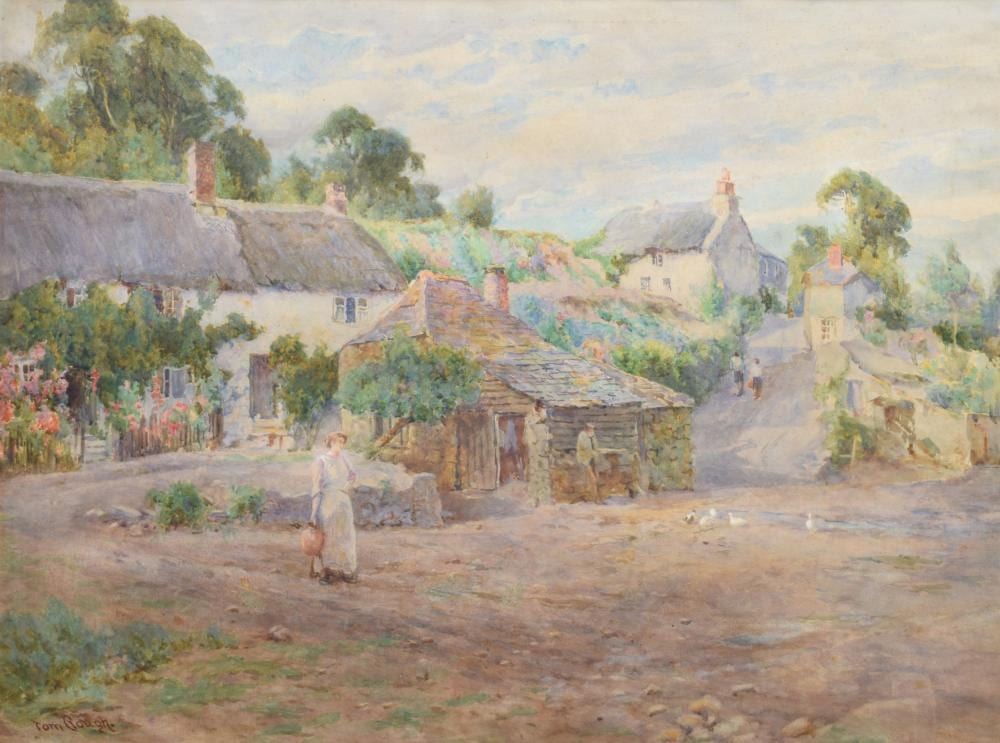 Tom Clough comparable auction result: tom clough british 1867 1943 village scene with figures and ducks