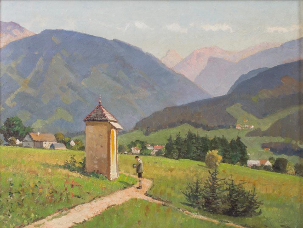 Karl Kaltenmoser comparable auction result: karl kaltenmoser 1853 1923 bayerische landschaft mit bildstock und betendem a bavarian landscape with wayside shrine and prayer
