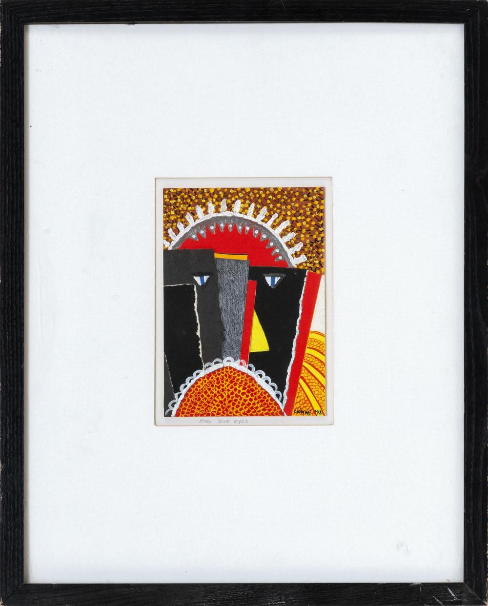 Peter Anthony Chinni comparable auction result: peter anthony chinni new york b 1928 king blue eyes mixed media collage 7 5 x 5 5 framed 19 x 15