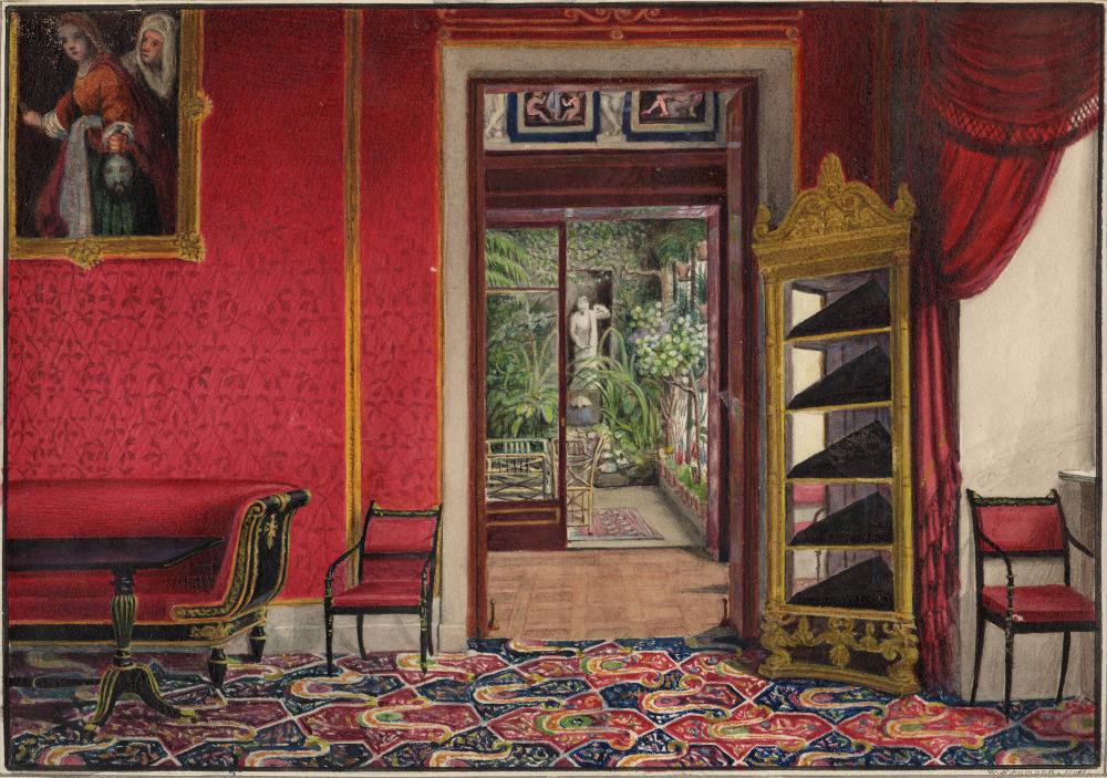 Wilhelm Schumann (act.1830-1844) Le salon de la princesse Charles de Prusse, née Marie de Saxe-Weimar-Eisenach, au Palais Prinz Karl (OrdensPalais), de Berlin, 1841 sold by Coutau-Begarie, lot 16 — auction record photograph
