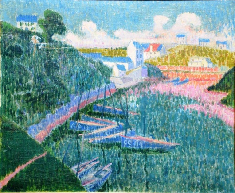 Émile Jourdan comparable auction result: mile jourdan 1860 1931 bateau de p che dans le port de brigneau huile sur toile sign