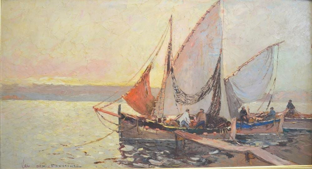 Fernand VandenBussche comparable auction result: fernand van den bussche 1892 1975 barques de p cheurs huile sur panneau sign en bas