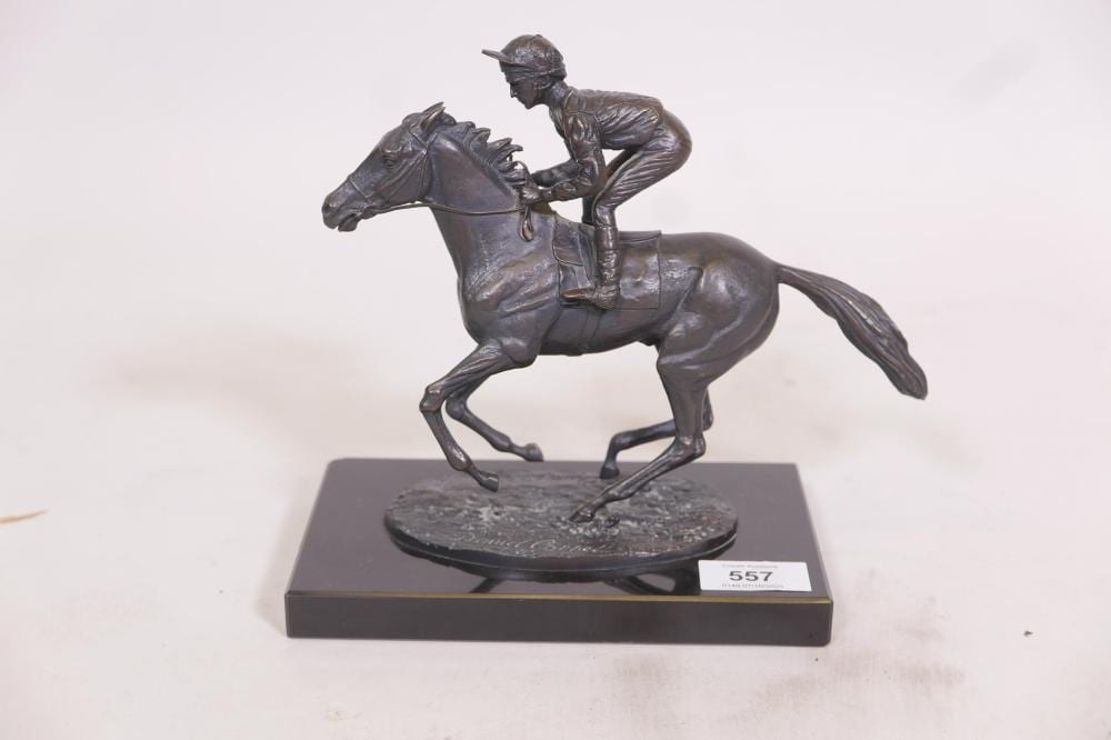 David Cornell comparable auction result: david cornell champion finish bronze figure of a racehorse and jockey up mounted on a marble base 8 high