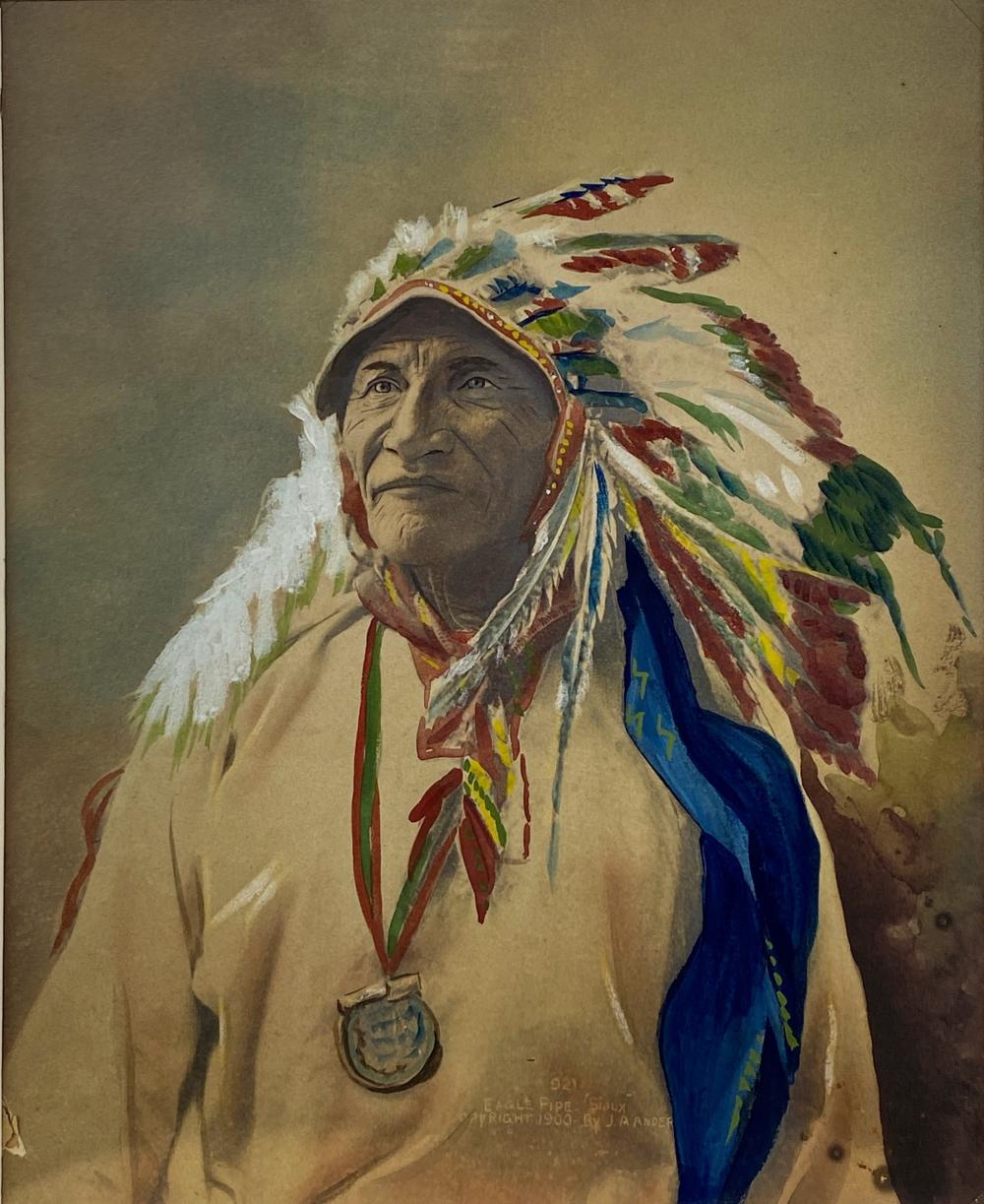 John August Dominique comparable auction result: john a anderson eagle pipe sioux 921