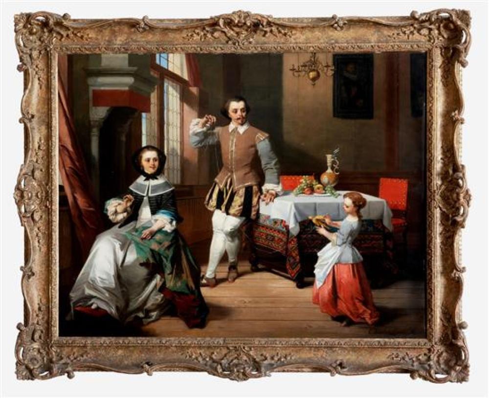 Casimir van den Daele comparable auction result: casimir van den daele belgian 1818 1880 playing with the golden bird oil on chamfered panel signed lower right