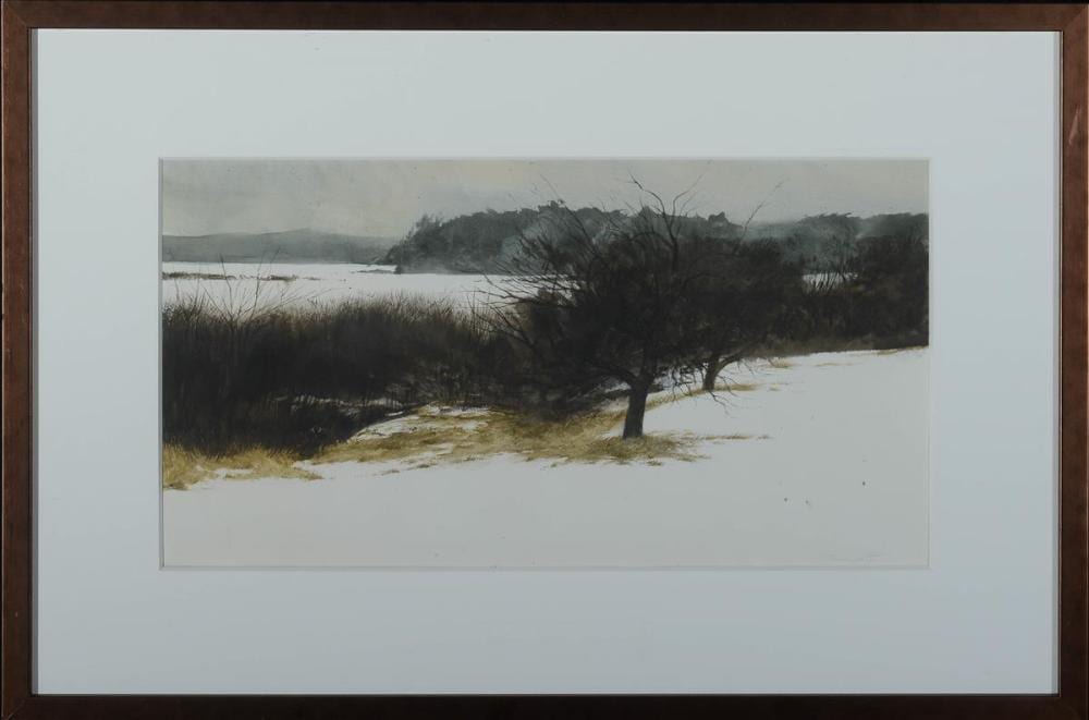 Thomas Crotty comparable auction result: thomas crotty am 1934 2015 winter landscape watercolor on paper framed under tru vu acrylic 14 1 4 x 21 1 4 sight 20 1 4 x 3
