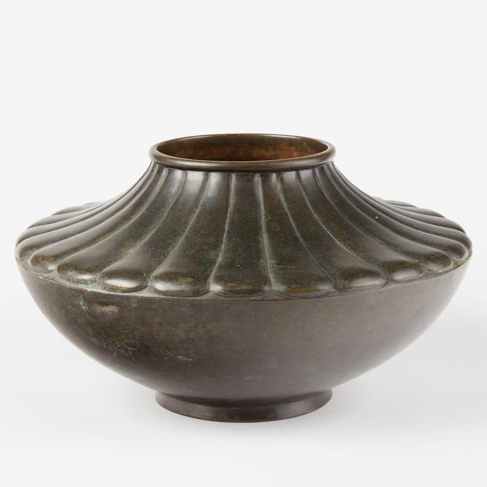 Japanese Meiji Bronze Vase Ikebana Vase Bowl - Marked sold by Revere Auctions, lot 4 — auction record photograph