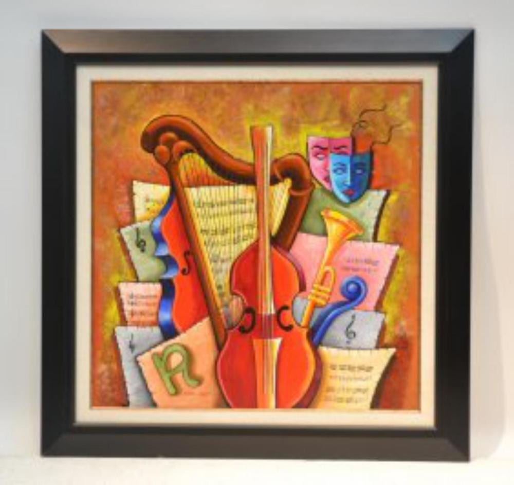 Jacob Chayat comparable auction result: jacob chayat oil on canvas of musical instruments
