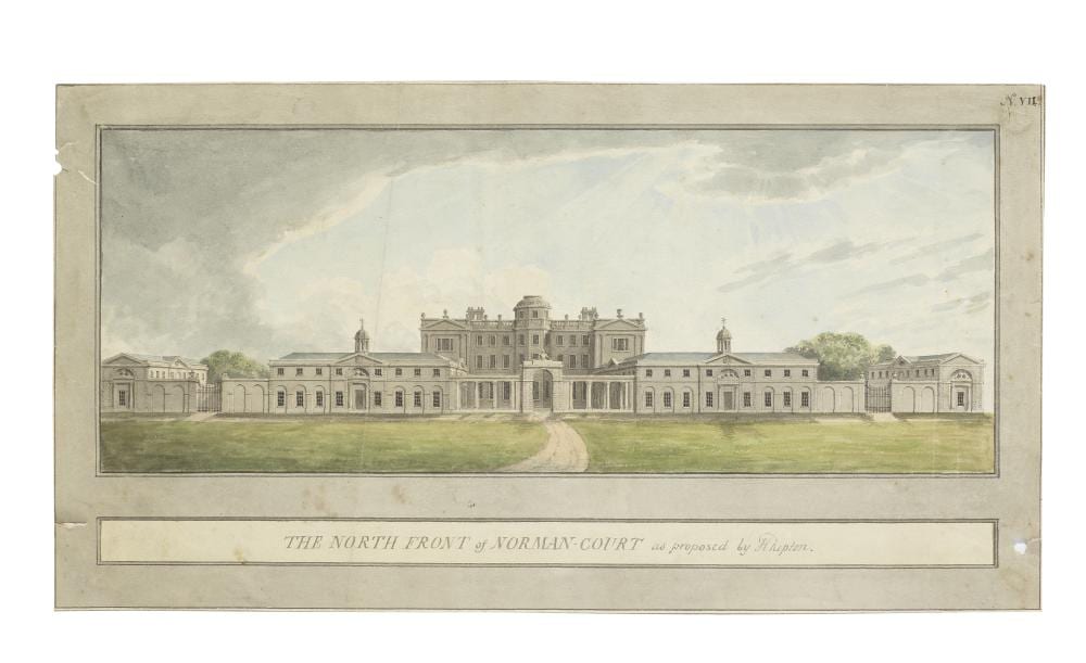 Humphrey Repton comparable auction result: humphry repton bury st edmunds 1752 1818 aylsham proposal for the remodelling of the north front of norman court unframed
