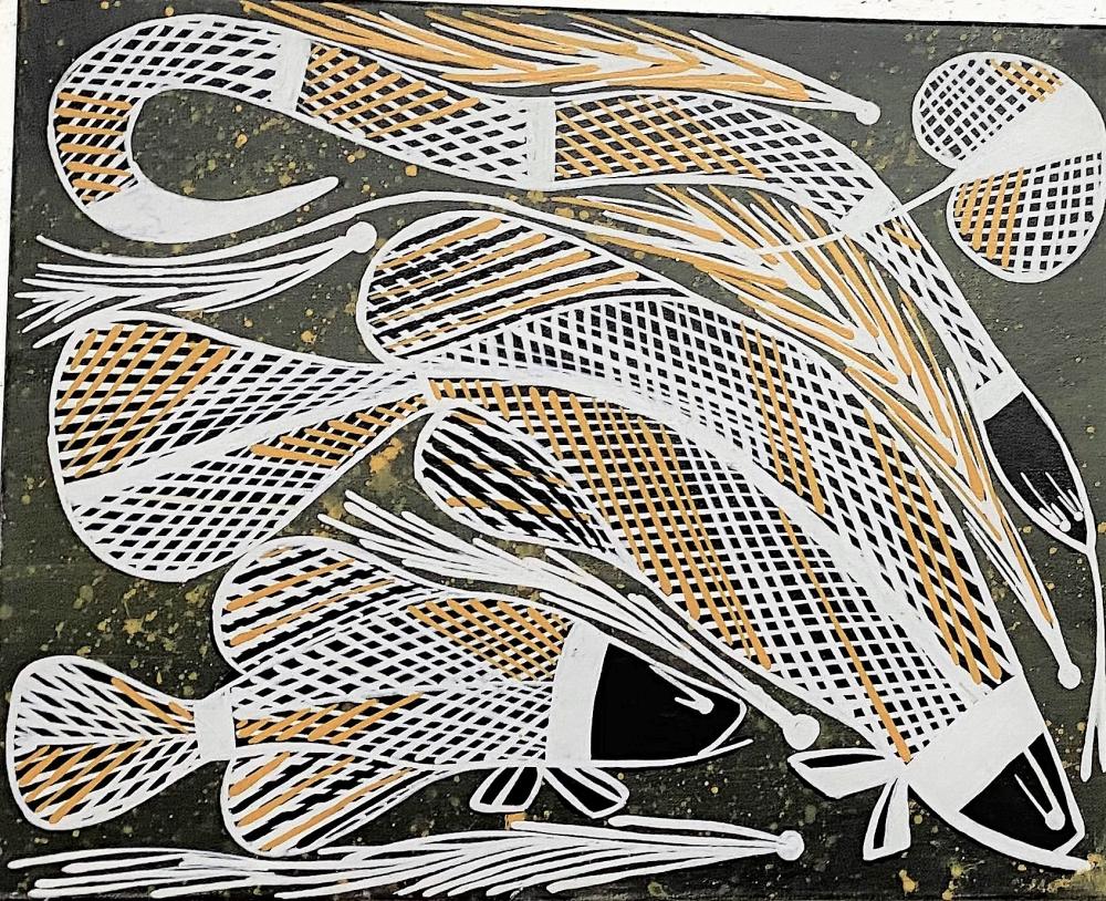 Tony Nadjalaburnburn comparable auction result: tony nadjalaburnburn untitled synthetic polymer paint on canvas painted in 2019 region arnhem land provenance private collection west arnhem land 40cm x 50cm