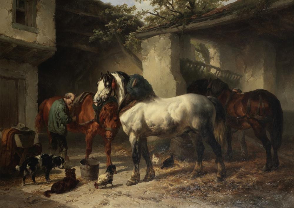 Wouter Verschuur comparable auction result: wouter verschuur dutch 1812 1874 horses in a stableyard