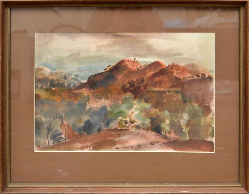 Leonard Lloyd Annois comparable auction result: len annois 1906 1966 hilltops at arkara 1956 ink and watercolour on paper