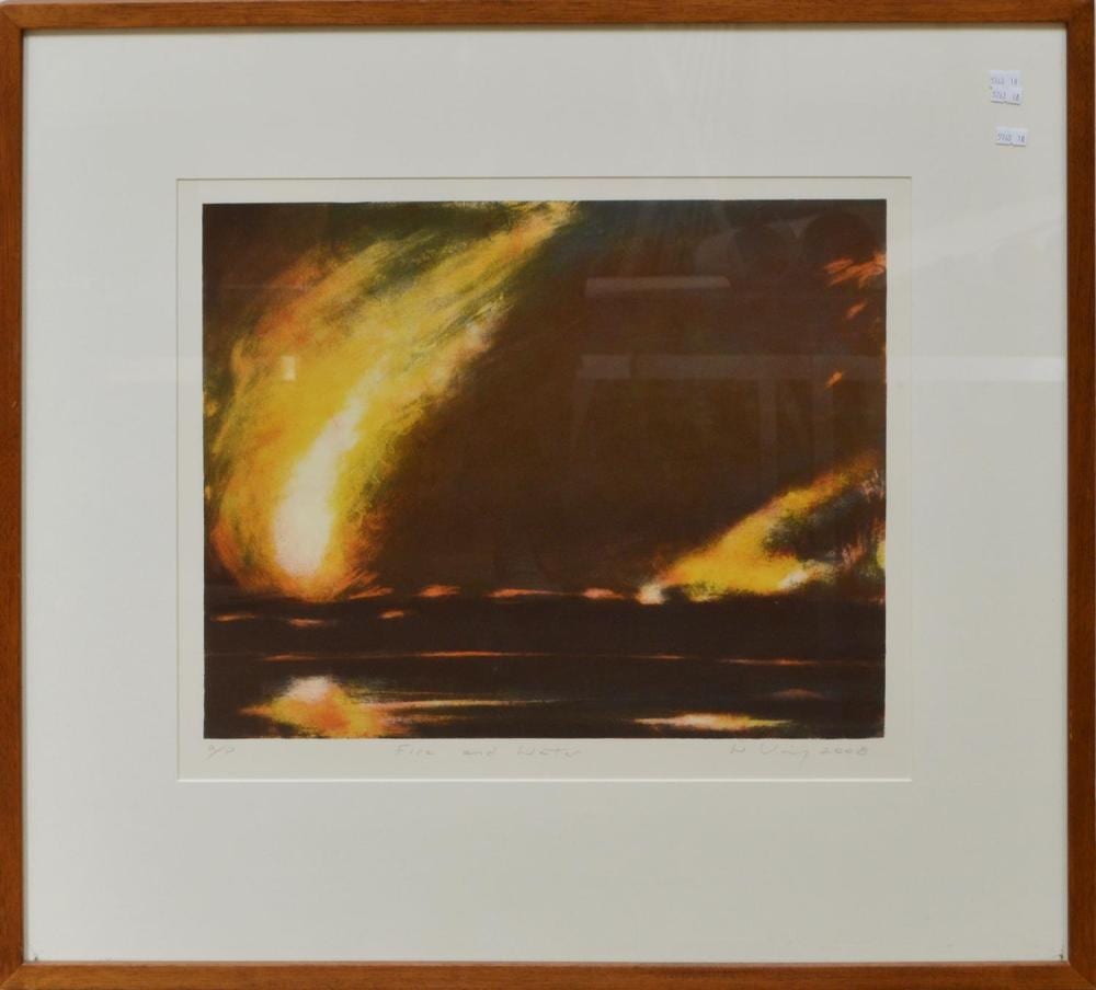 Wayne Viney comparable auction result: wayne viney fire and water 2008 lithograph a p 40 x 50cm frame size 74 x 81cm condition very good leonard joel delivery size