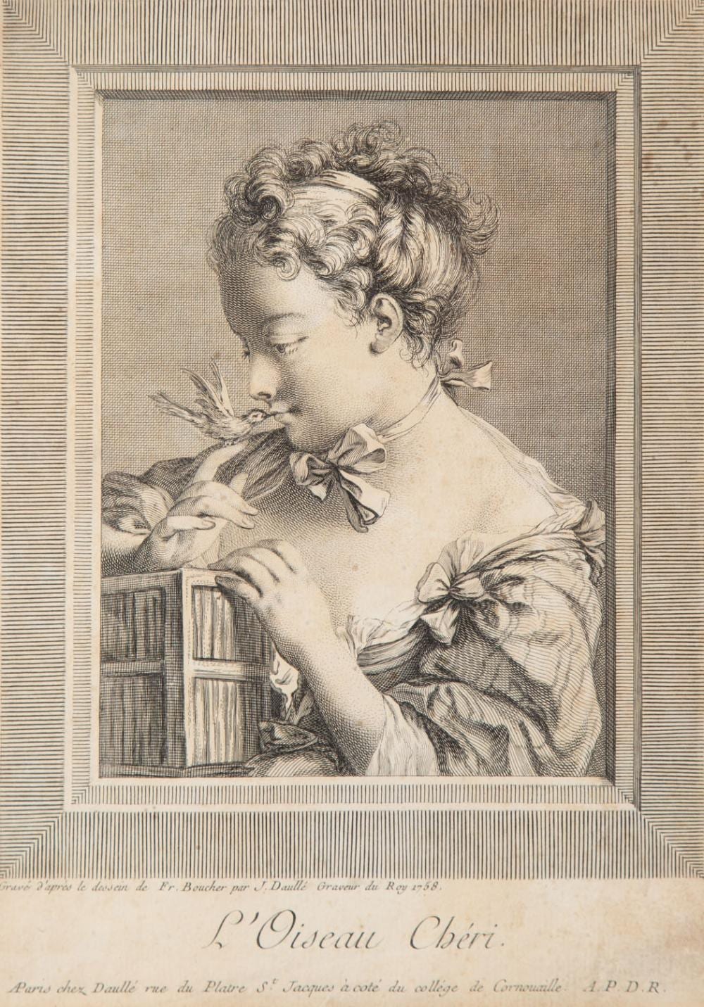 Jean Daullé comparable auction result: jean daull 1703 1763 l oiseau cheri after boucher 1758