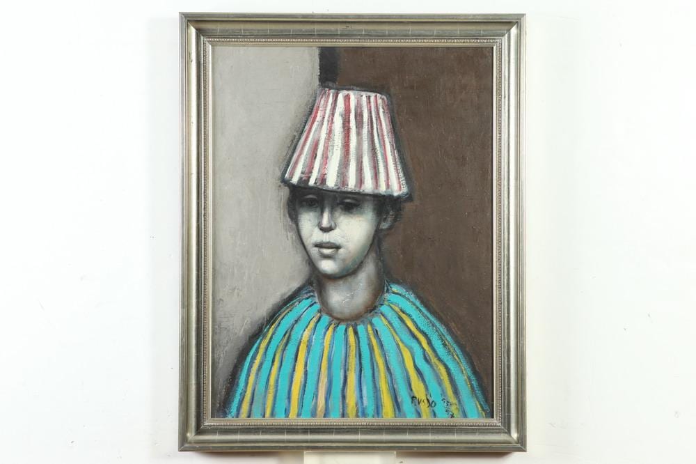 Mario Russo comparable auction result: mario russo italian 1925 2000 boy with striped hat signed and dated 1955 57 lower right and verso oil on canvas