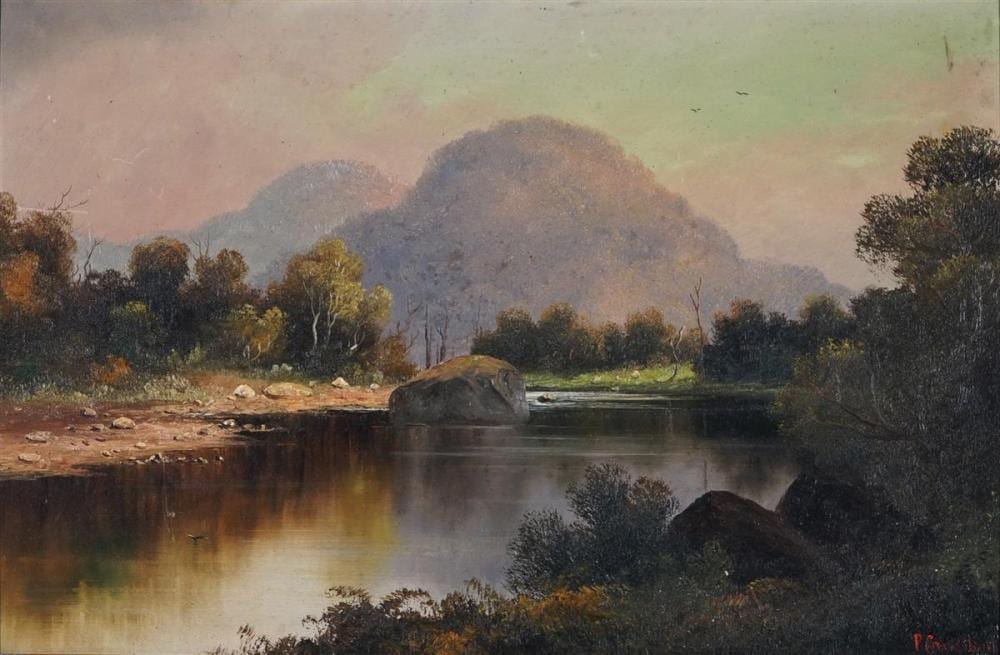 Percy Campbell comparable auction result: percy campbell 1869 1965 riverine landscape 27 5 x 42 cm frame 34 x 49 x 2 cm