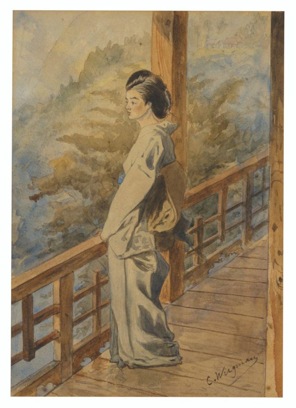 Charles Wirgman comparable auction result: charles wirgman 1832 1891 a japanese woman on a balcony and an int