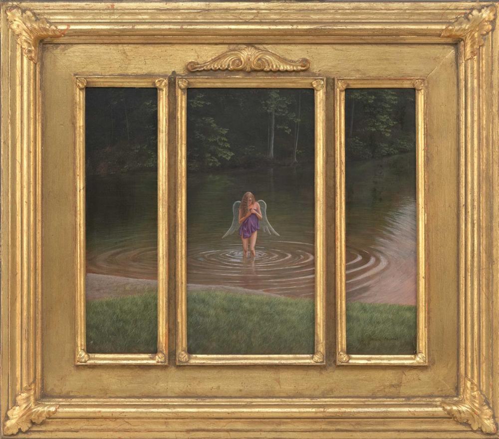 Mark Meunier comparable auction result: mark meunier massachusetts 1949 2017 triptych undine 1993 tempera on board central panel 12 x 6 side panels 12 x 3 5