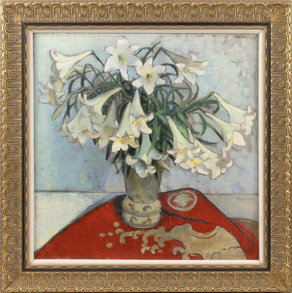 George Clausen comparable auction result: george clausen illinois united kingdom 1852 1944 still life of lilies oil on canvas 32 75 x 32 75 framed 42 x 42