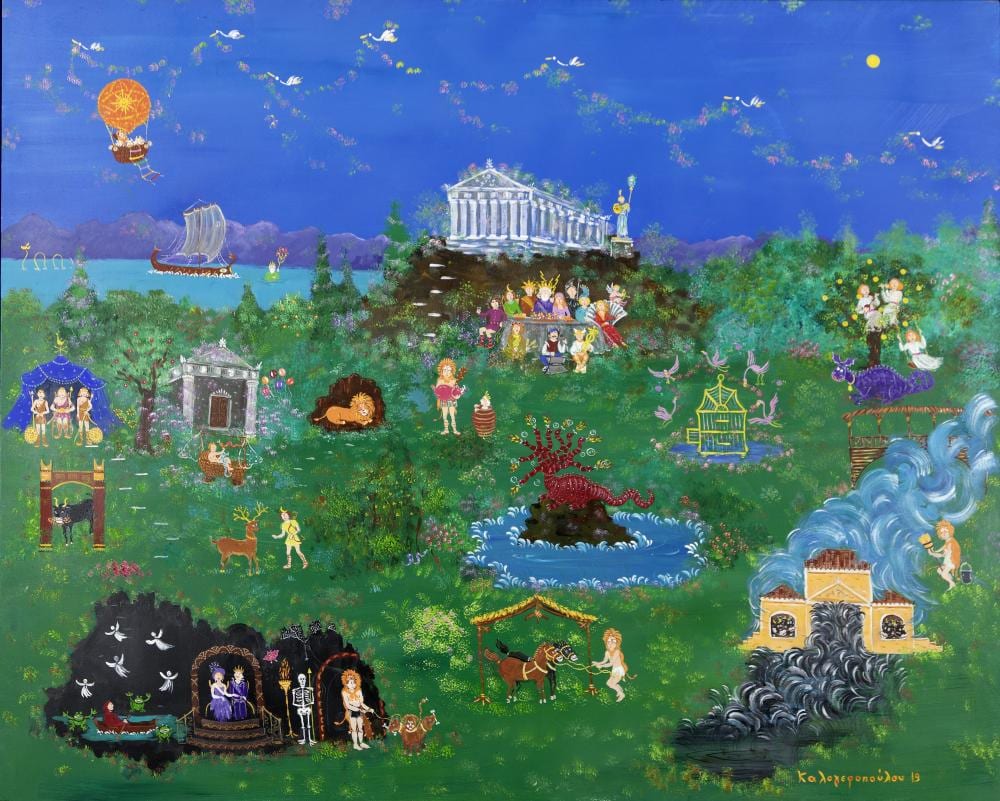 Sofia Kalogeropoulou comparable auction result: sofia kalogeropoulou greek born 1946 the labours of hercules 120 x 150 cm