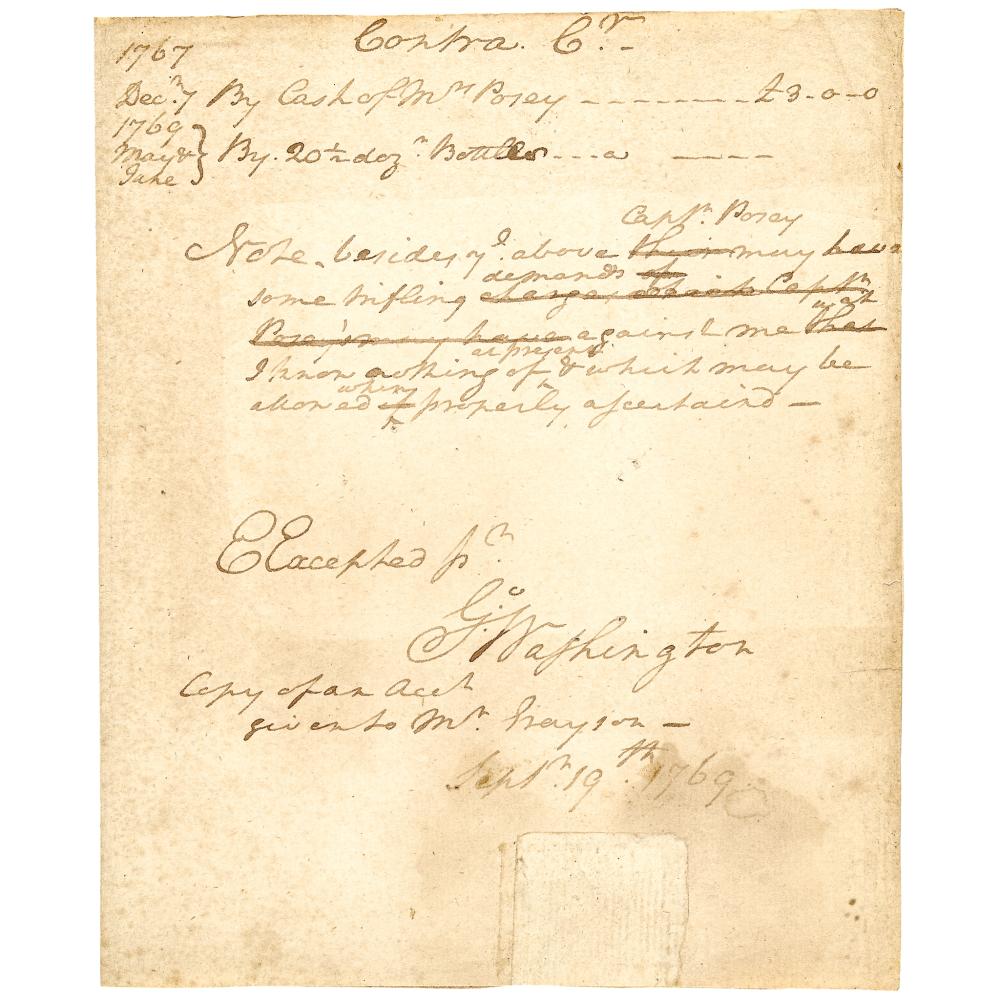 1769 GEORGE WASHINGTON's Handwritten + Signed Debtor's Account w/Land + Negroes sold by Early American History Auctions, lot 58 — auction record photograph