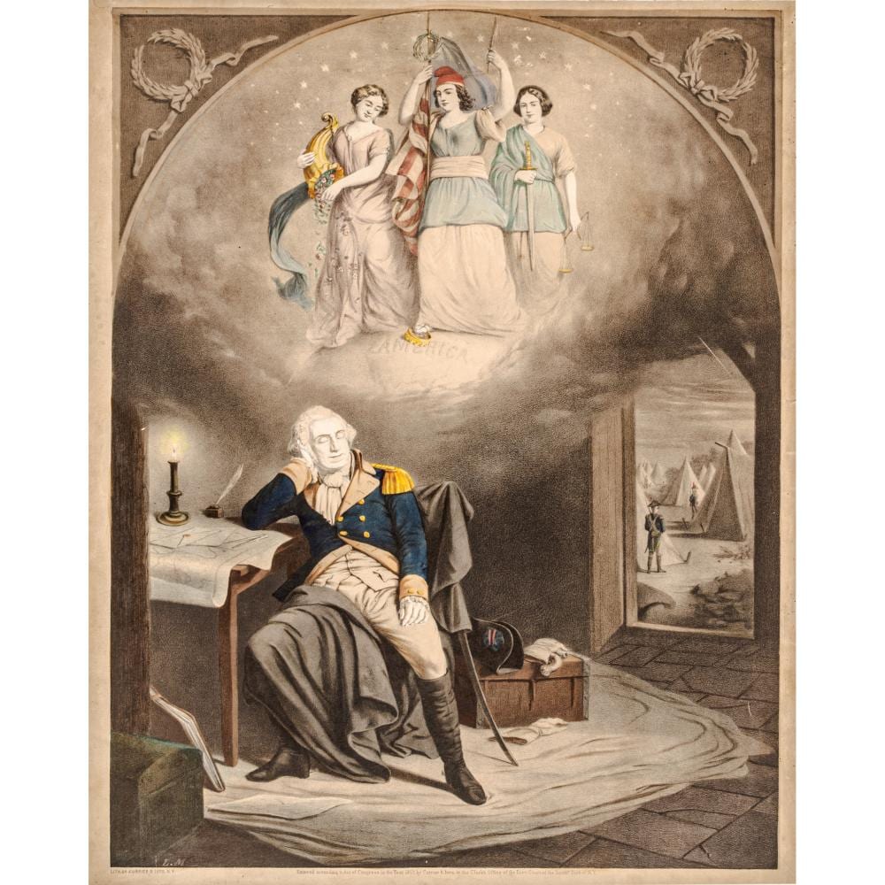 Louis Maurer comparable auction result: 1857 washington s dream currier ives ny color lithograph by louis maurer