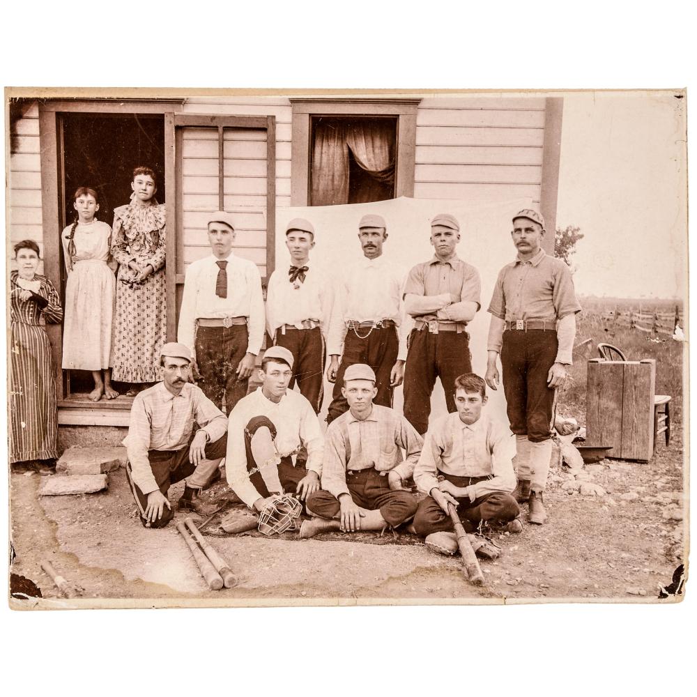 c. 1870-1880s Early Photograph of Baseball Players With Their Equipment sold by Early American History Auctions, lot 215 — auction record photograph