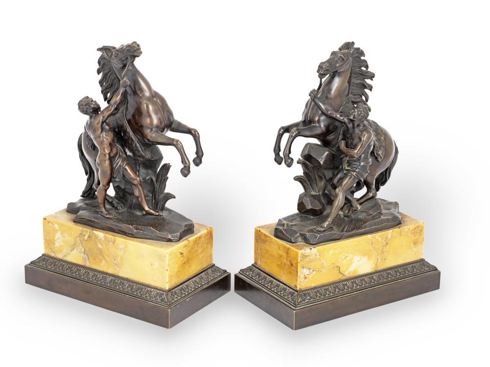 a pair of bronze marley horses on marble base · Bonhams · 2020-11-24 Guillaume (1677) Coustou comparable auction result: a pair of bronze marley horses on marble base
