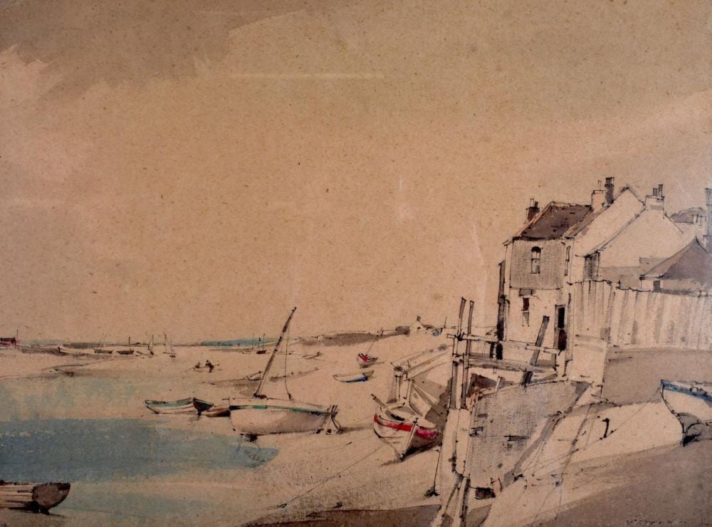 Arthur Edward Davies comparable auction result: arthur edward davies 1855 1917 watercolour on board at low tide image 36 cm x 28 cm